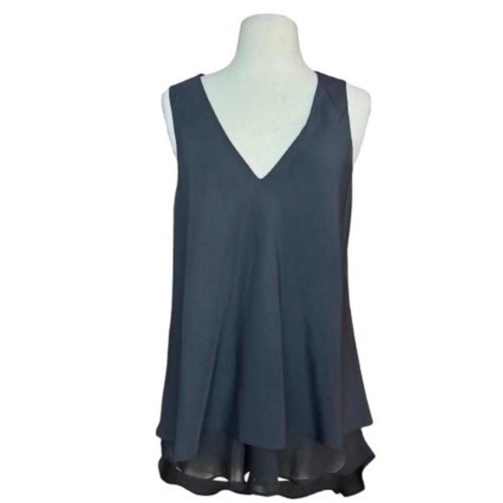 90's minialist Women Lauren Ralph Lauren Large Sleeveless black chiffon cami top